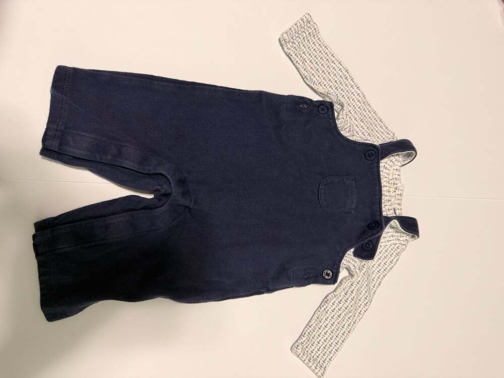 Janie and Jack Newborn Navy Knit Overalls with Anchor Print Shirt Set